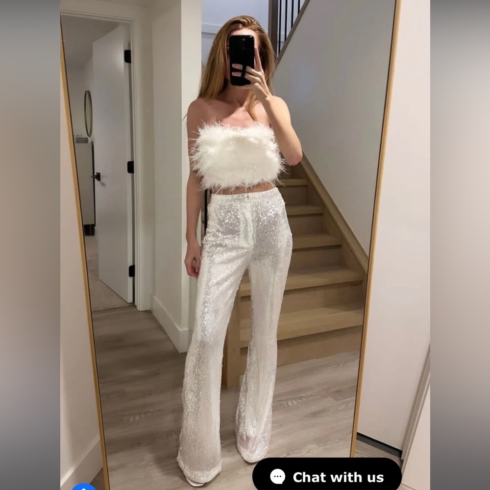 12th Tribe Genevieve White Sequin Trousers NWT